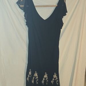 S.L. Fashions Black Maxi Dress with Gold Embroidery